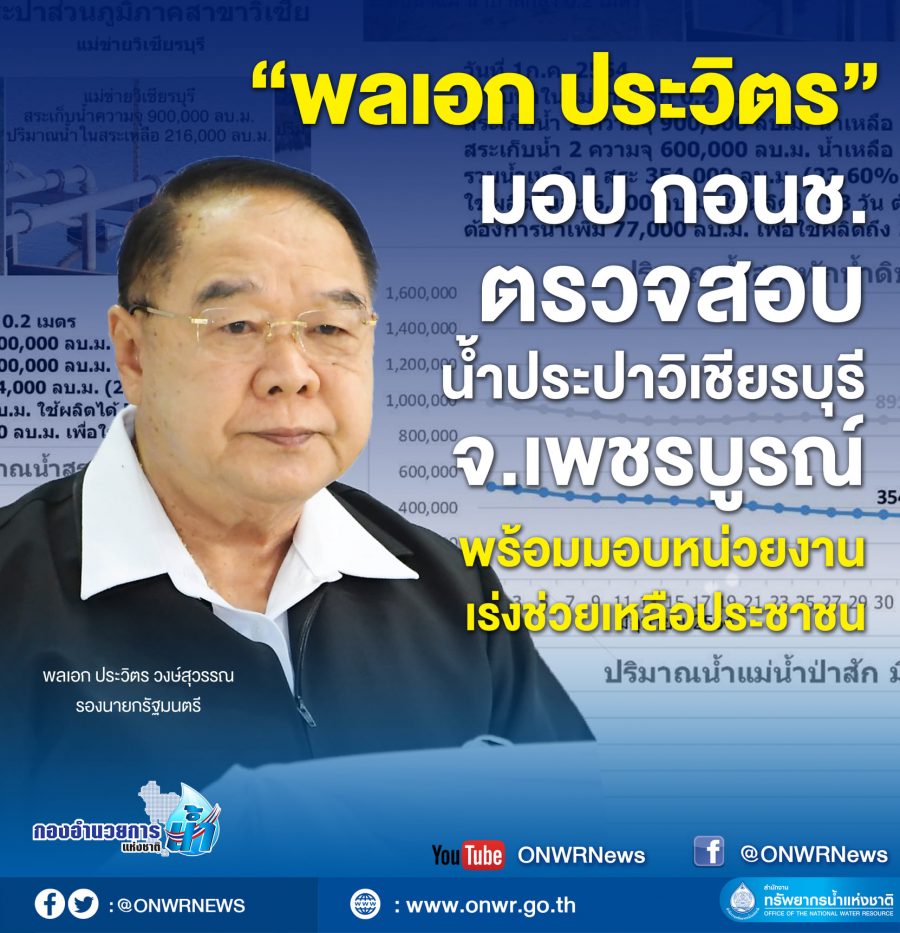 “พลเอก ประวิตร” มอบ กอนช. ตรวจสอบน้ำประปาวิเชียรบุรี จ.เพชรบูรณ์ พร้อมมอบหน่วยงานเร่งช่วยเหลือประชาชน